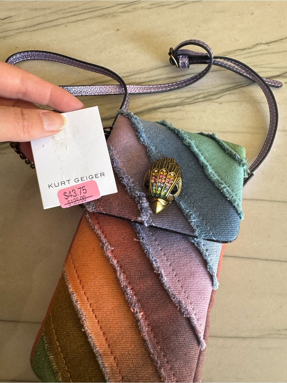 Kurt Geiger Pastel Rainbow Diagonal Stripe Crossbody Bag - Picture 3 of 3